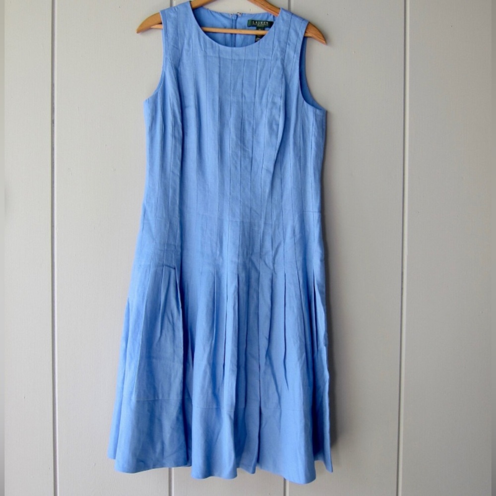 Lauren Ralph Lauren Periwinkle Blue Linen Sleeveless Fit Flare Dress Size 2